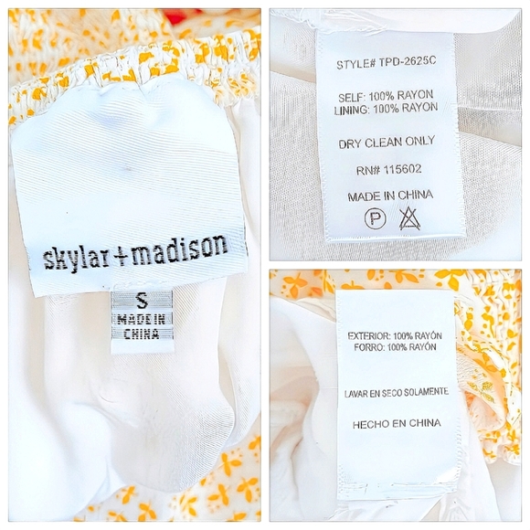 Skylar & Madison Yellow Puff Sleeve Smocked Mini Dress Size S 100% Rayon - Picture 8 of 8